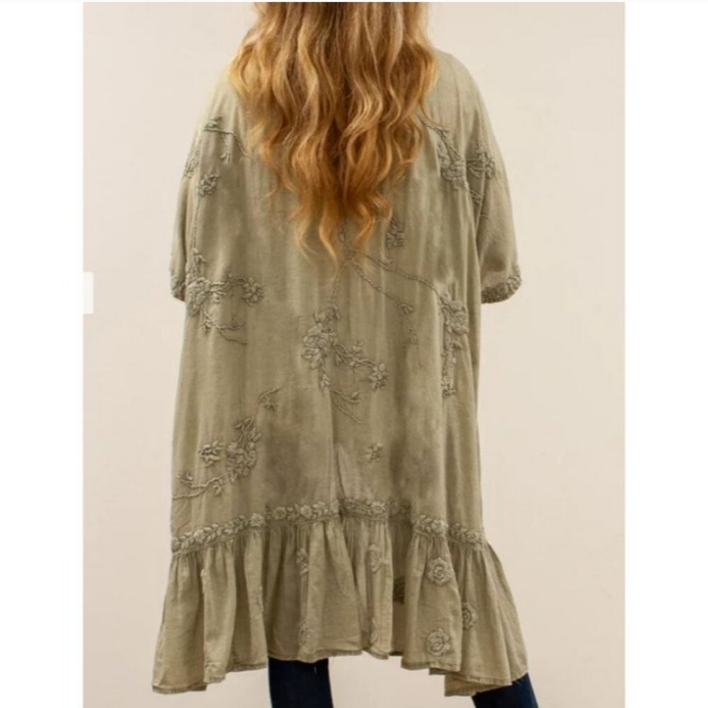 🏷️Anthropologie KYLA SEO Handmade Cool Sage Misha Embroidered Boho Chic 0-2X - Picture 3 of 12